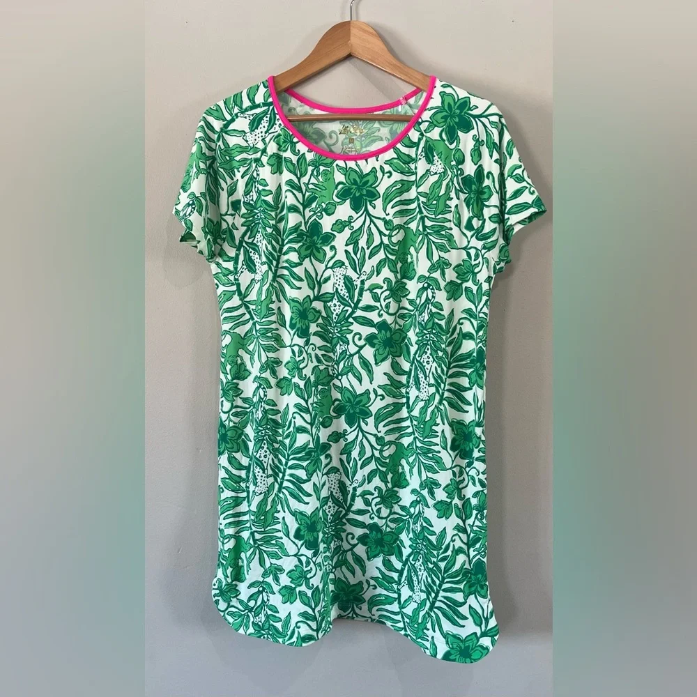 Lilly Pulitzer Women's Medium Margene PJ Sleep Dress Leaf Green Pink Escape Plan